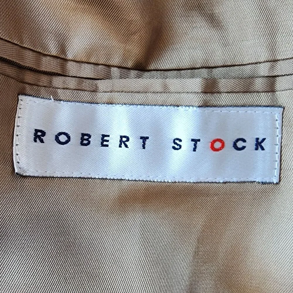 Vintage Robert Stock Mens 42R Blazer Jacket Wool Blend Houndstooth Plaid Tan
